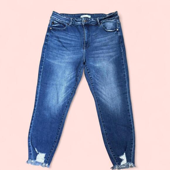 Kancan Women’s Size 18 Skinny Fit Raw Hem Distressed Blue Denim Jeans - Picture 1 of 6